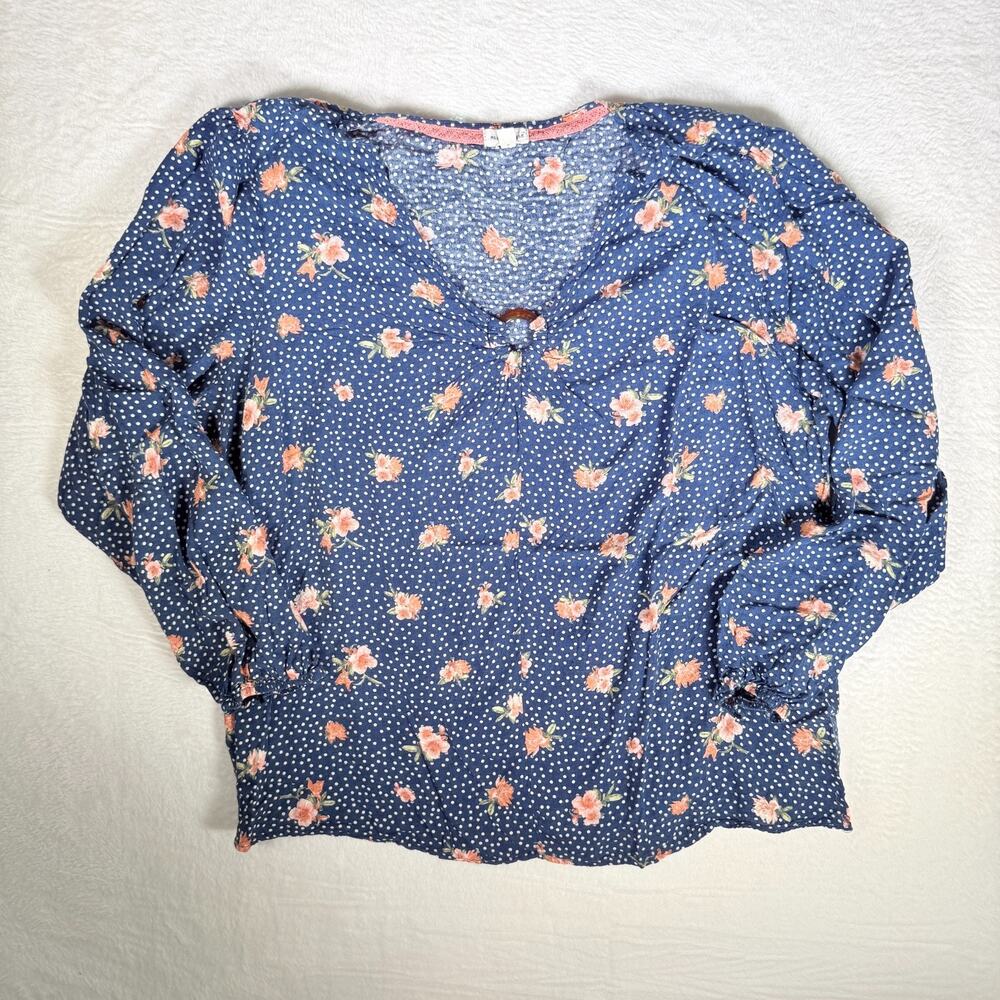 Mason&Belle Peasant Top Women 1X Blue Polka Dot‎ Floral Boho Cottagecore Prairie